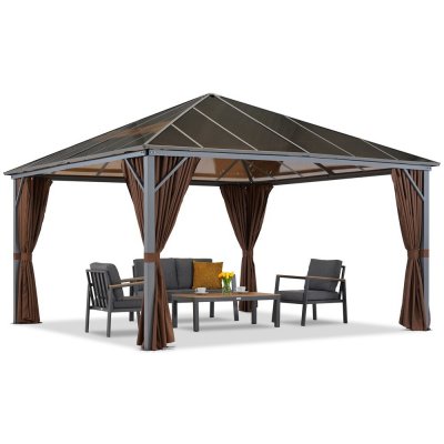 Garden Point Zahradní altán Milos 4x4m s hnědými závěsy – Zboží Dáma