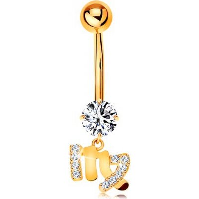 Šperky eshop piercing do pupíku ve žlutém zlatě čirý zirkon symbol znamení PANNA GG185.13 – Zboží Mobilmania