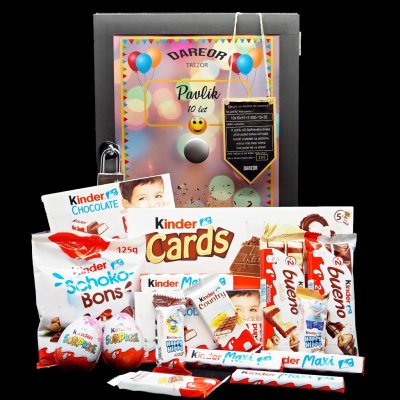 Trezor dárková bedna s potiskem plná Kinder čokolád – Zboží Dáma