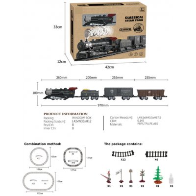 RKToys Retro vláčkodráha s kouřem, světlem a zvukem 172 cm – Zboží Dáma