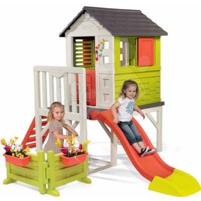 Smoby Domeček na pilířích Pilings House s 1,5 m skluzavkou zvonkem a zahrádkou na kytičky – Zbozi.Blesk.cz