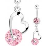 Šperky eshop ocelový piercing do pupíku stříbrná růžové zirkony kontura srdíčka S9.24 – Zboží Mobilmania
