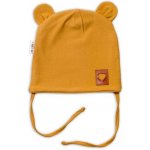 Baby Nellys Bavlněná dvouvrstvá čepice s oušky na zavazování FOX hořčicová – Zboží Mobilmania