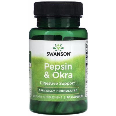 Swanson Pepsin & Okra, trávicí enzym s vlákninou, 90 kapslí