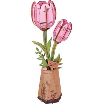 ROBOTIME Rowood 3D dřevěné puzzle Růžové tulipány 72 ks – Sleviste.cz