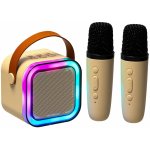 KIK KX3377 Karaoke Bluetooth reproduktor 6 W 2x bezdrátový mikrofon béžový – Zboží Dáma