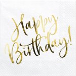 PartyDeco ubrousky 3V Happy birthday zlaté 20ks 33x33cm – Zbozi.Blesk.cz