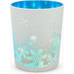 ANDĚL Svítící skleněný válec s motivem vloček – bílý s modrým, o 9 x 12 cm, teplá bílá, 10 LED, – Hledejceny.cz