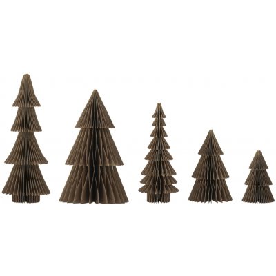 Bloomingville Vánoční dekorace Milan Wood Trees Brown – set 5 ks, hnědá barva, papír – Hledejceny.cz