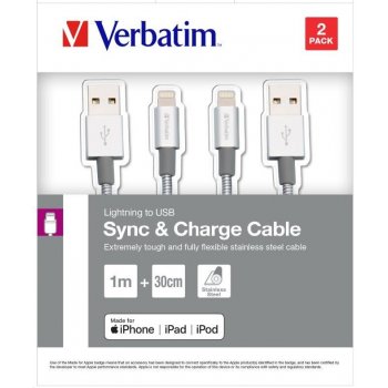 Verbatim 48873 USB/Lightning, 1m + 0,3m, stříbrný