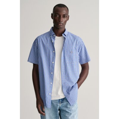 Gant košile poplin Gingham SS modrá – Zboží Mobilmania