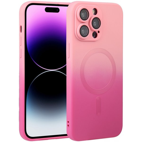 Pouzdro a kryt na mobilní telefon Pouzdro AppleMix Apple iPhone 14 Pro - podpora MagSafe - barevné přechod - ochrana kamery - gumové - růžové