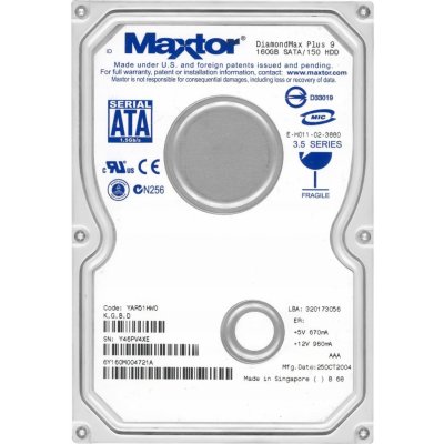 Maxtor 160GB SATA 3,5", 6Y160M0