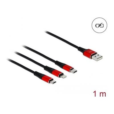 DeLock 85892 USB 2.0 A (M) - USB Micro-B (M USB-C (M) Lightning (M), 1m, červený – Zbozi.Blesk.cz