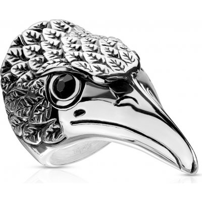 Šperky Eshop ocelový prsten mohutná hlava orla černé zirkony rýhované patinované peří AB39.18 – Hledejceny.cz