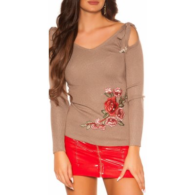 Koucla Coldshoulder Sweater with embroidery CAPPUCCINO