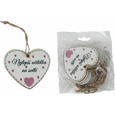 Srdce k zavěšení s nápisem Nejlepší učitelka na světě, 10 ks D7870 – Zboží Dáma