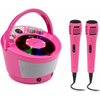 Auna SingSing BT karaoke systém 2 x mikrofon CD přehrávač BT LED světelný efekt přenosný BB2 SingSing BT Pink