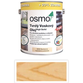 Osmo 3032 Tvrdý voskový olej Original 3 l Bezbarvý hedvábný polomat