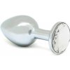 Anální kolík Rimba kovový anální kolík s průhledným kamínkem XS stříbrný