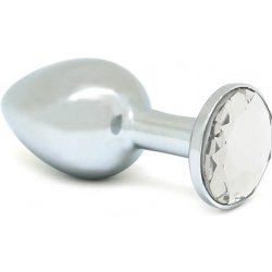 Rimba kovový anální kolík s průhledným kamínkem XS stříbrný