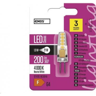 Emos LED žárovka Classic JC 1,9W 12V G4 neutrální bílá