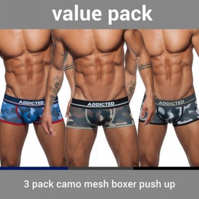 Addicted AD698P Camo Mesh Boxer push Up, výhodné balení 3 pánských push-up boxerek 3Pack