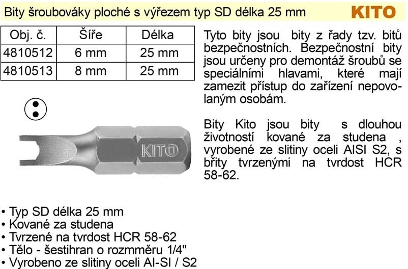 Bit KITO, šroubovák plochý s výřezem, šíře 6mm, délka 25mm od 72 Kč -  Heureka.cz