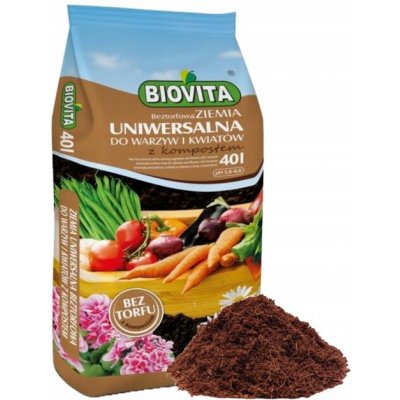 Biovita univerzální zemina bez rašeliny pro zeleniny a květiny s kompostem 40 l – Hledejceny.cz