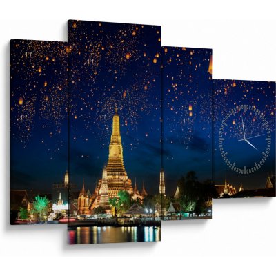 Obraz - Lampióny štěstí, Bangkok (s hodinami), Čtyřdílný 110x75 cm s hodinami – Hledejceny.cz