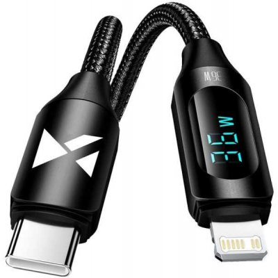 Wozinsky WUCLC2 USB-C - Lightning, s LED displejem, 36W, 2m, černý