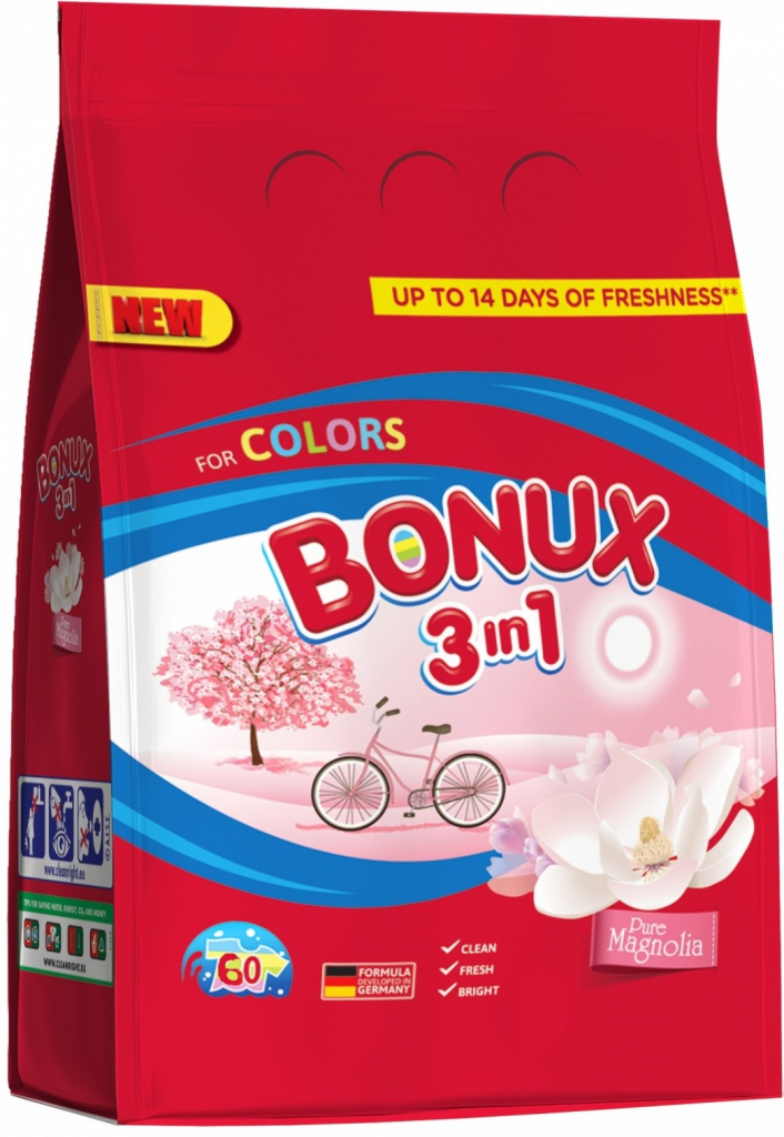 Bonux Color Pure Magnolia 3v1 prací prášek na barevné prádlo 60 PD 4,5 kg