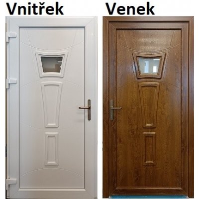 Smart Vchodové plastové dveře 3D 401 levé Zlatý dub/Bílá 98 x 198 cm – Zbozi.Blesk.cz
