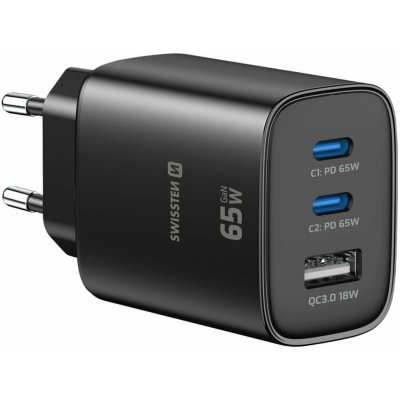 Swissten Síťový Adaptér Edge GaN 2x USB-C PD 65W + 1x USB-A 18W QC Černý | Zboží Auto