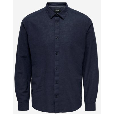 Only & Sons Caiden pánská košile s příměsí lnu tmavě modrá