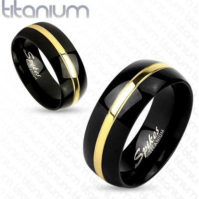 Šperky eshop Dvoubarevný prsten z titanu černý oblý povrch pás zlaté HH14.11