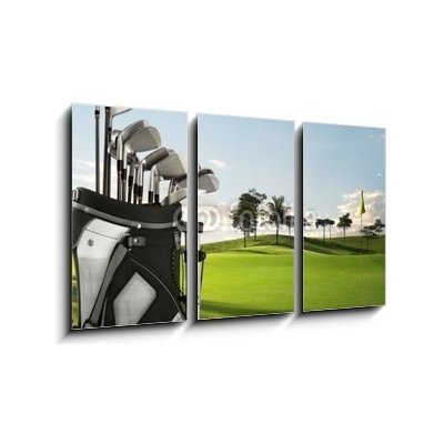 Obraz 3D třídílný - 90 x 50 cm - golf equipment and course golfové vybavení a kurz – Zboží Mobilmania