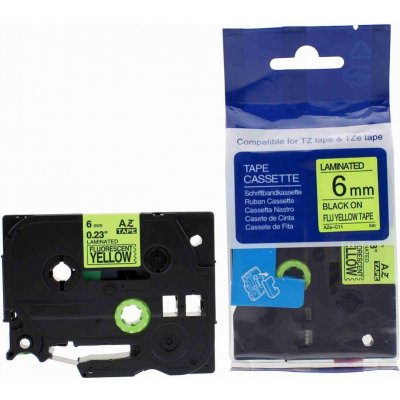 Alternativní páska pro Brother TZ-C11 + TZe-C11, signální, 6 mm x 8 m, černý tisk + žlutý podklad – Zboží Mobilmania