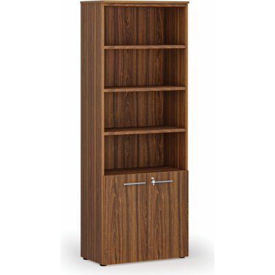 Primo Kombinovaná kancelářská skříň WOOD, dveře na 2 patra, 2128 x 800 x 420 mm, ořech – Hledejceny.cz