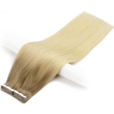 Vlasové PU pásky tape in na prodlužování vlasů 40cm ombré 18/60 nejsvětlejší hnědá / platina – Sleviste.cz