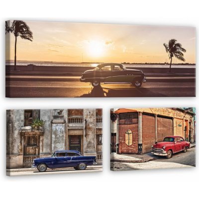 Postershop Obraz na plátně: Havana auto u moře - set 1ks 80x30 cm a 3ks 37,5x24,8 cm – Zbozi.Blesk.cz