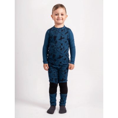 Unuo Dětské merino triko s dlouhým rukávem Nature Petrolejová Kresba – Zboží Dáma