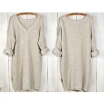 Fashionweek pletené sveterové šaty s copánky výstrih V MD80/K40 béžová – Zboží Mobilmania
