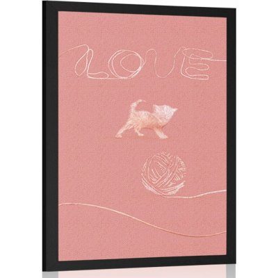 Plakát kočička s klubíčkem a nápisem Love - 40x60 no frame – Zbozi.Blesk.cz