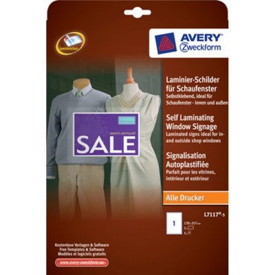 AVERY Laminovací fólie na okna a výlohy, 170 x 257 mm, 5 listů, bílé - L7117-5 – Zboží Dáma