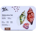 Mont Marte sada akvarelových barev, 18ks, štětec, houbička, paleta, č.0066, kovový box – Sleviste.cz