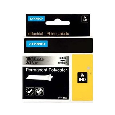 Dymo Rhino 18487, 19mm x 5.5m, černý tisk/metalický podklad, originální páska – Zboží Živě