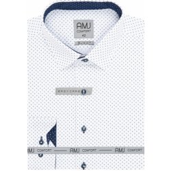 AMJ pánská košile dlouhý rukáv slim fit VDSBR1325 bílá s modrým vzorem