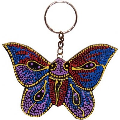 Přívěsek na klíče Indonésie dřevo malovaná Motýl modrý