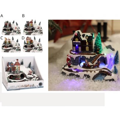 Vánoční LED pohyblivá scenérie C, 24 cm - Santa na saních, dům – Hledejceny.cz
